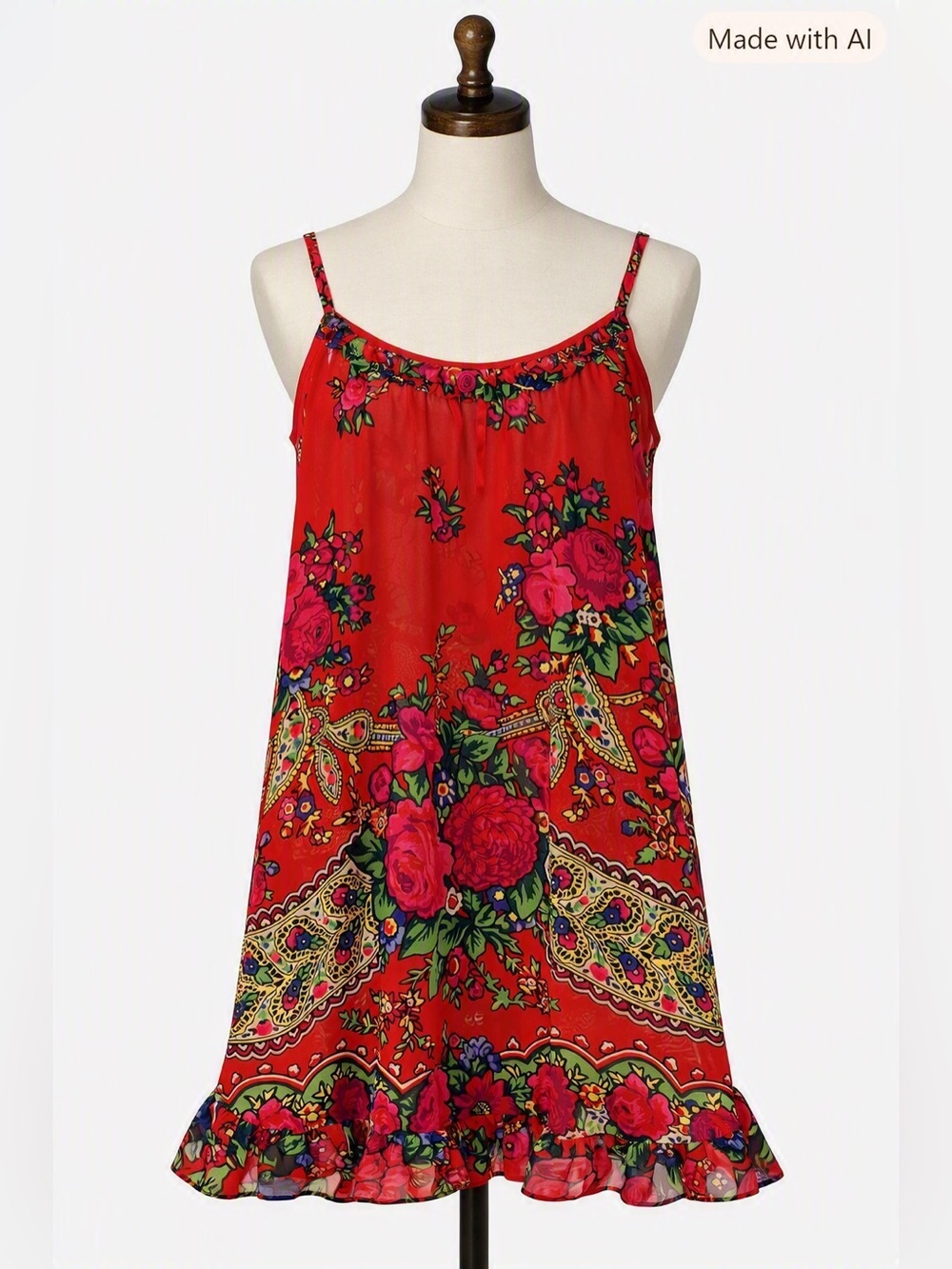 Betsy Johnson Intimates Red Floral Paisley Sheer Slip Dress Nightgown S